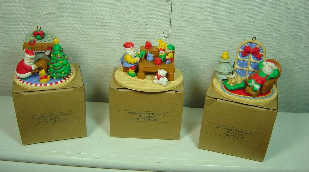 3 AVON ORNAMENTS-CHRISTMAS WITH SANTA COLLECTION-WITH BOXES